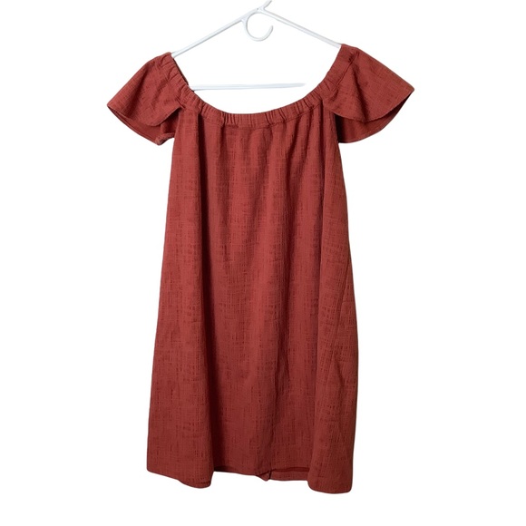 Madewell Texture & Thread Off-the-Shoulder Dress Rust Color Size Large - Picture 3 of 11